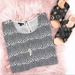Talbots Black Side-Tie Polka Dot Striped Blouse L